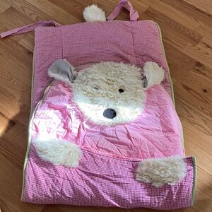 Pottery Barn Shanghai Fluffly Puppy Head Pink Gingham Sleeping Bag